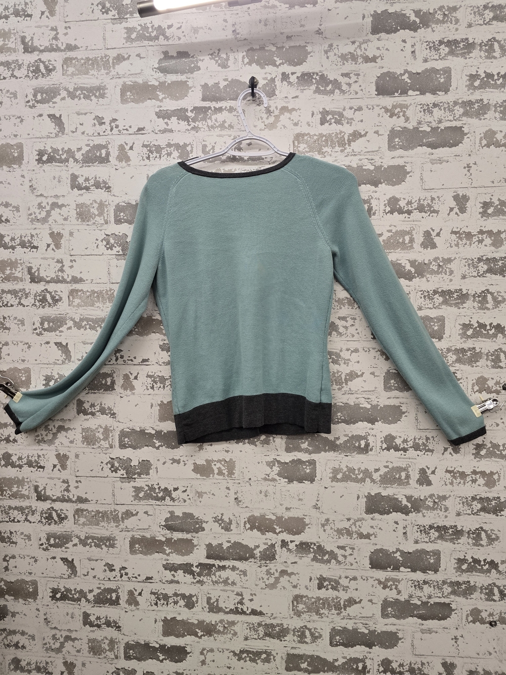 Two-Tone Mint Green & Charcoal Knit Sweater, 100% Cotton